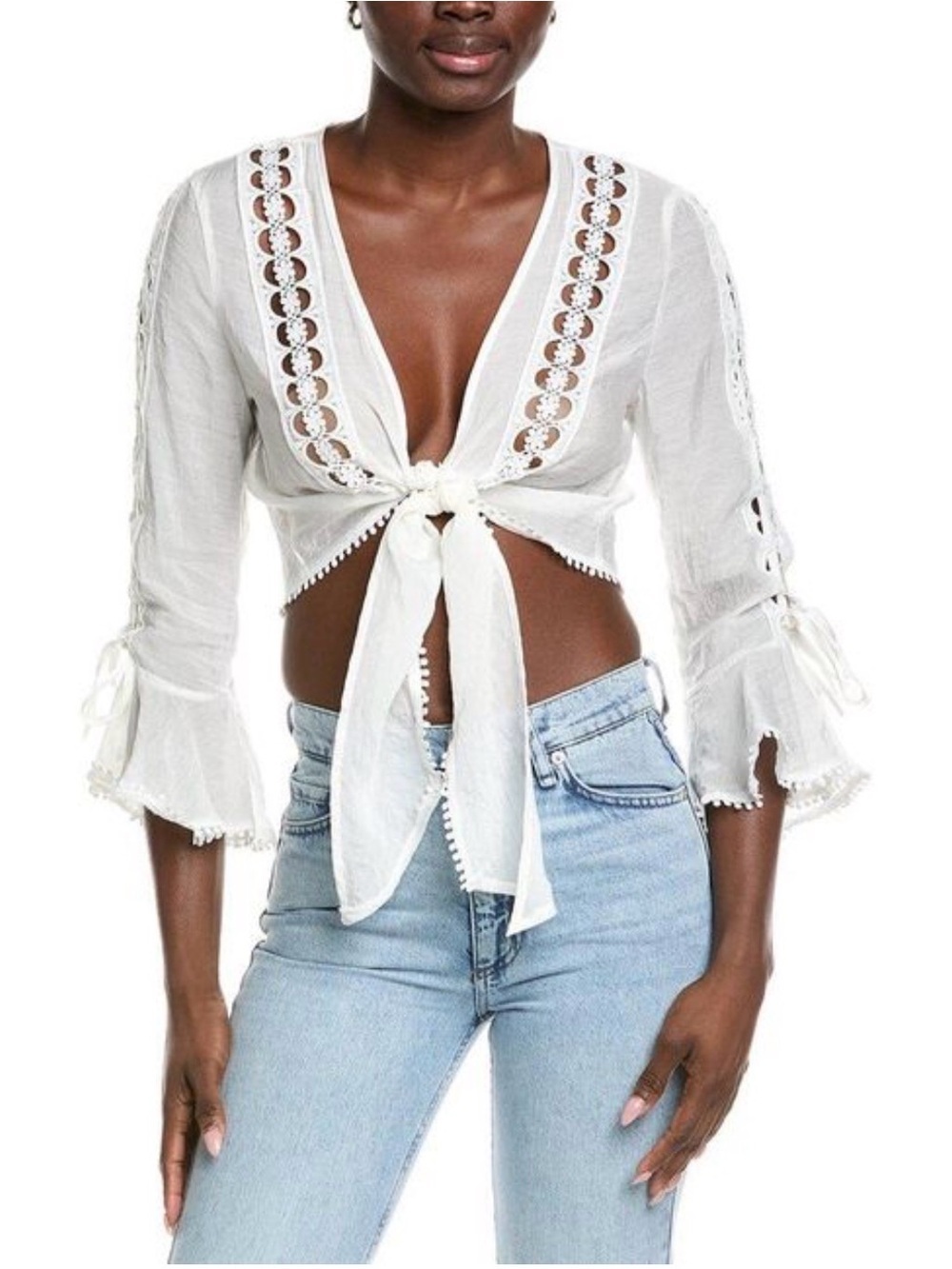 Elan White Tie-Front Lace-Trim Camisole, cropped cardigan, sz xs and xl nwt